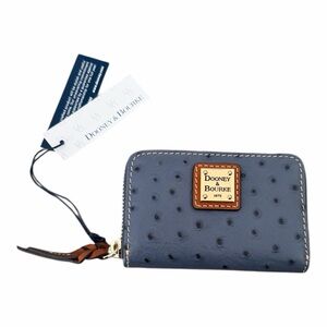 Dooney & Bourke Ostrich Large Zip Around Credit Card Case Wallet in Steel Blue